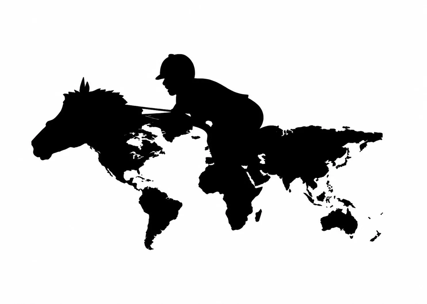 Silhouette of a rider on horseback over a world map, the EDMONT mark