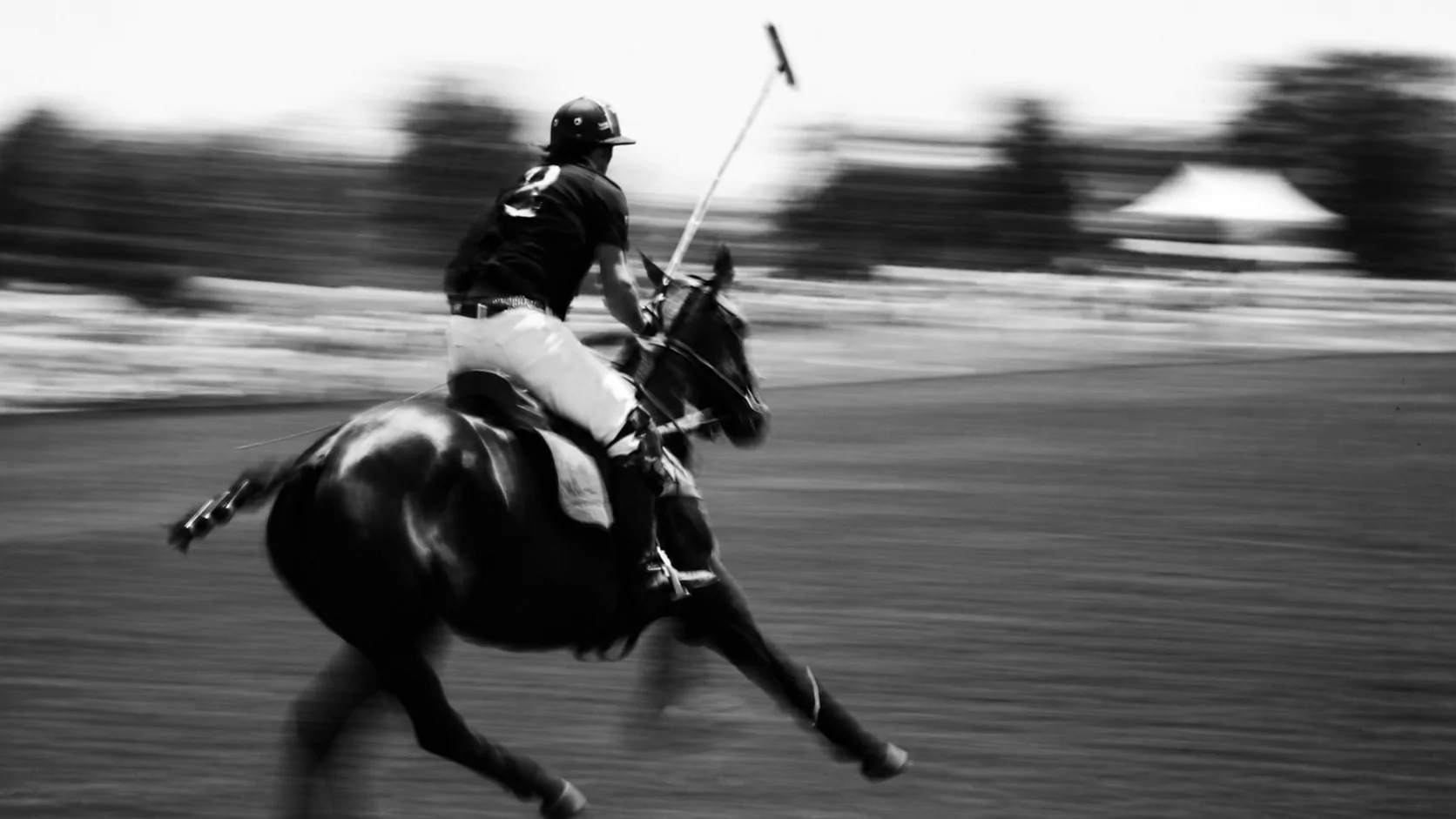 A polo player on a galloping horse